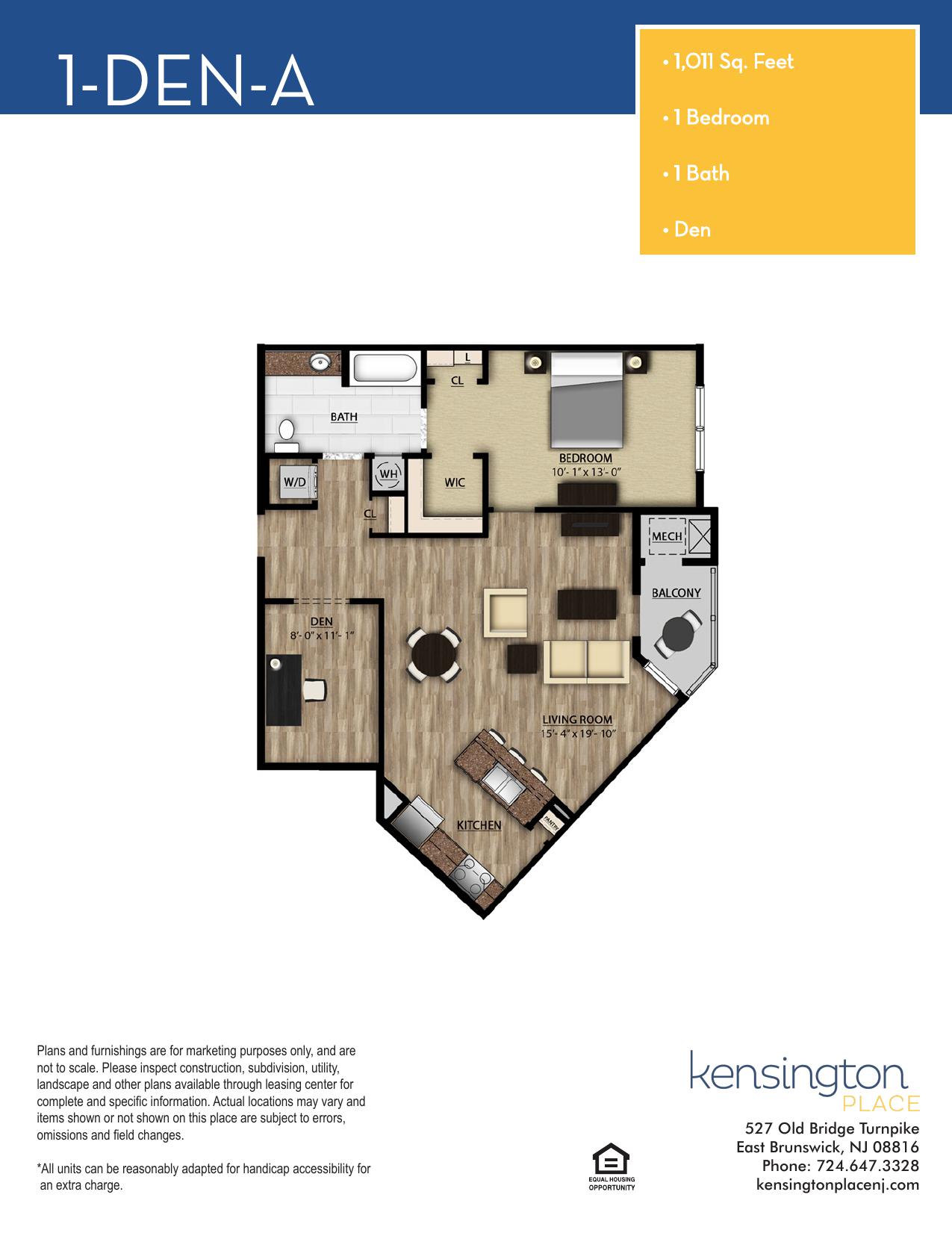 Kensington Place Apartment Floor Plan 1 DEN A