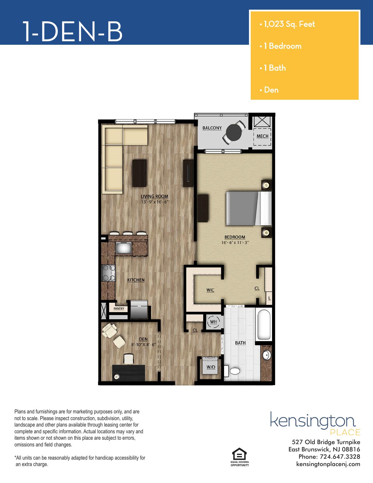 Kensington Place Apartment Floor Plan 1 DEN B