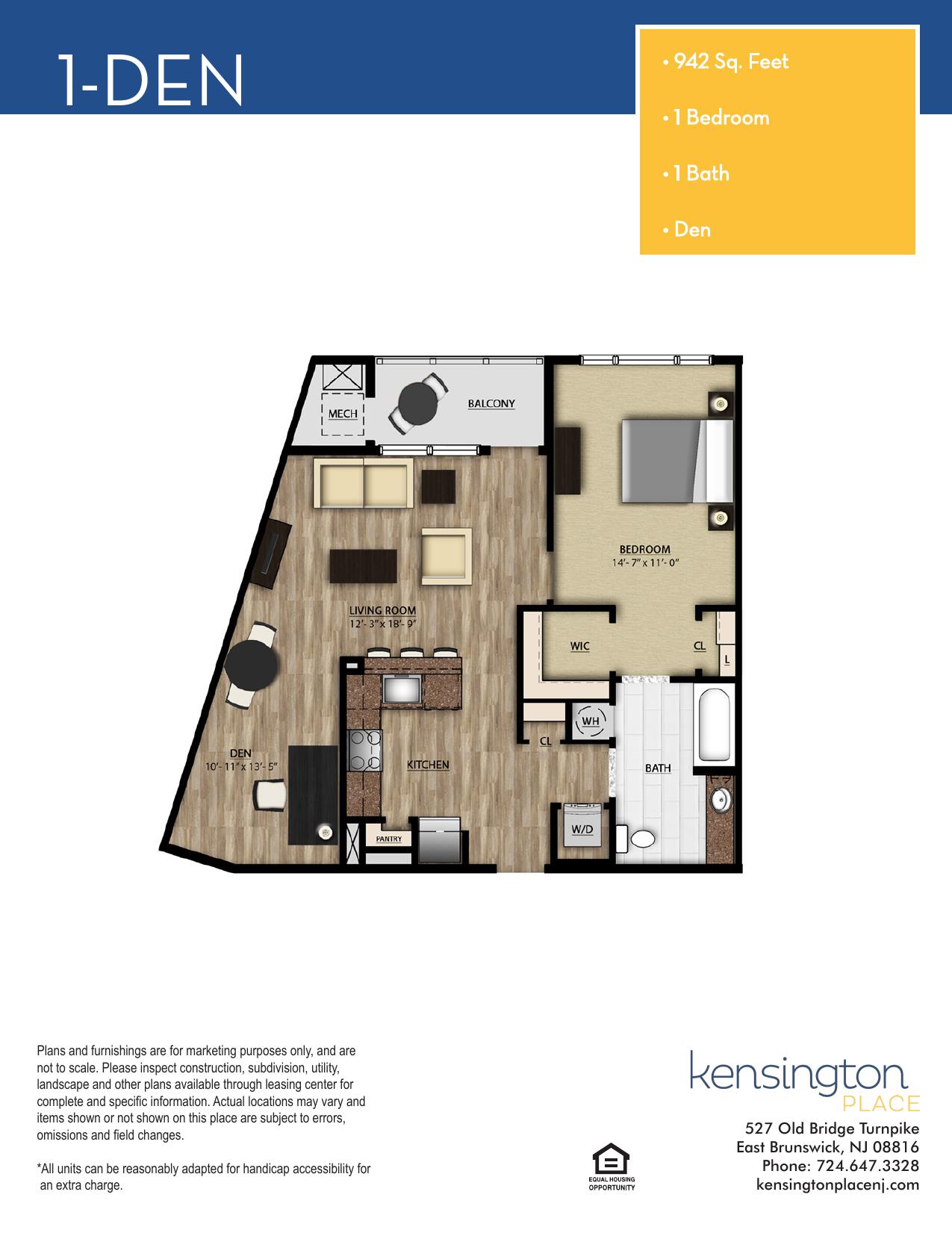 Kensington Place Apartment Floor Plan 1 DEN