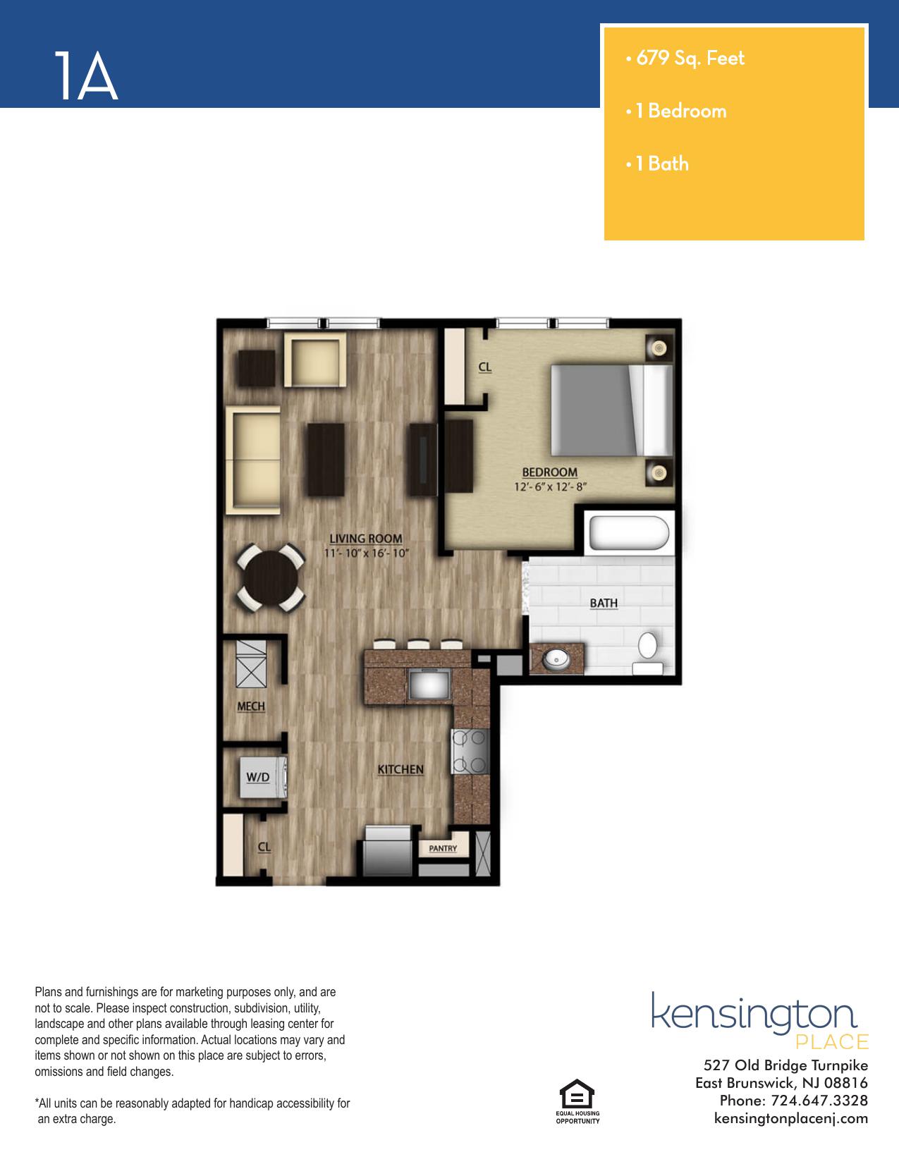 Kensington Place Apartment Floor Plan 1A