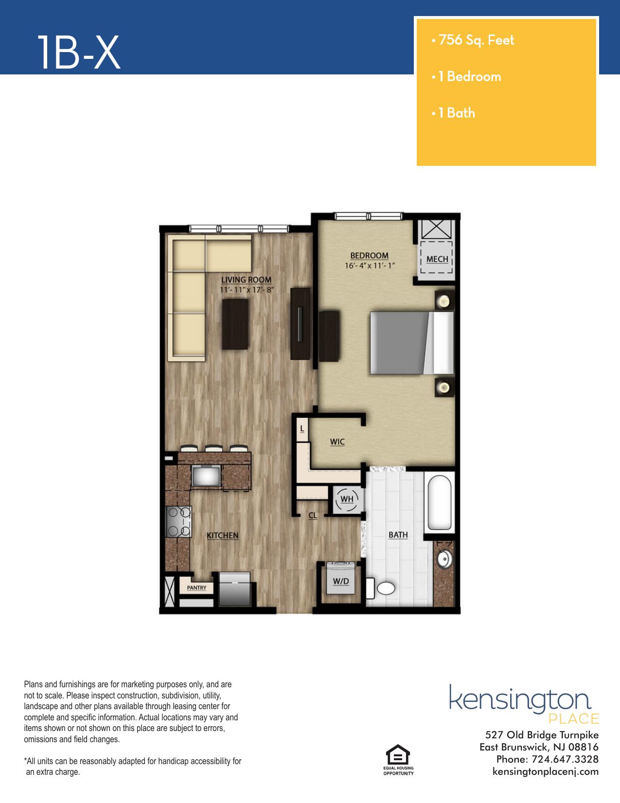 Kensington Place Apartment Floor Plan 1BX