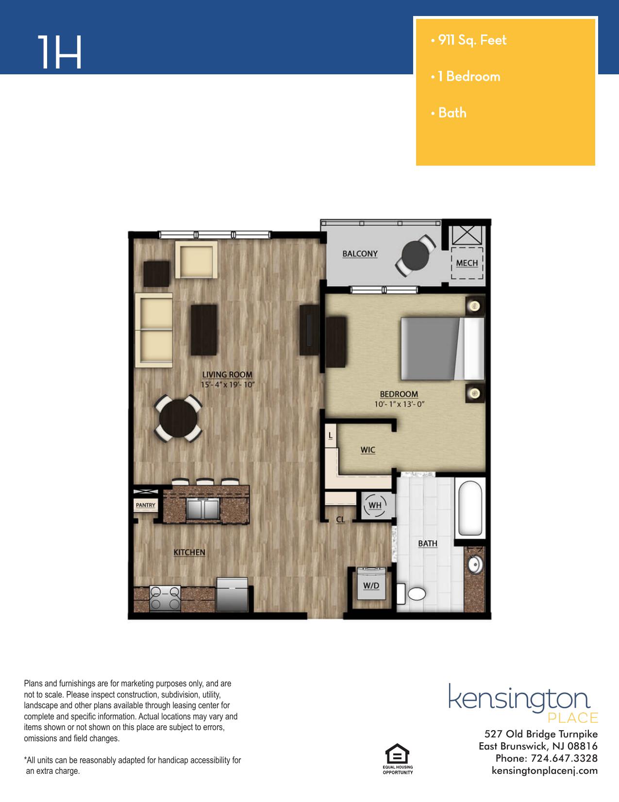 Kensington Place Apartment Floor Plan 1H