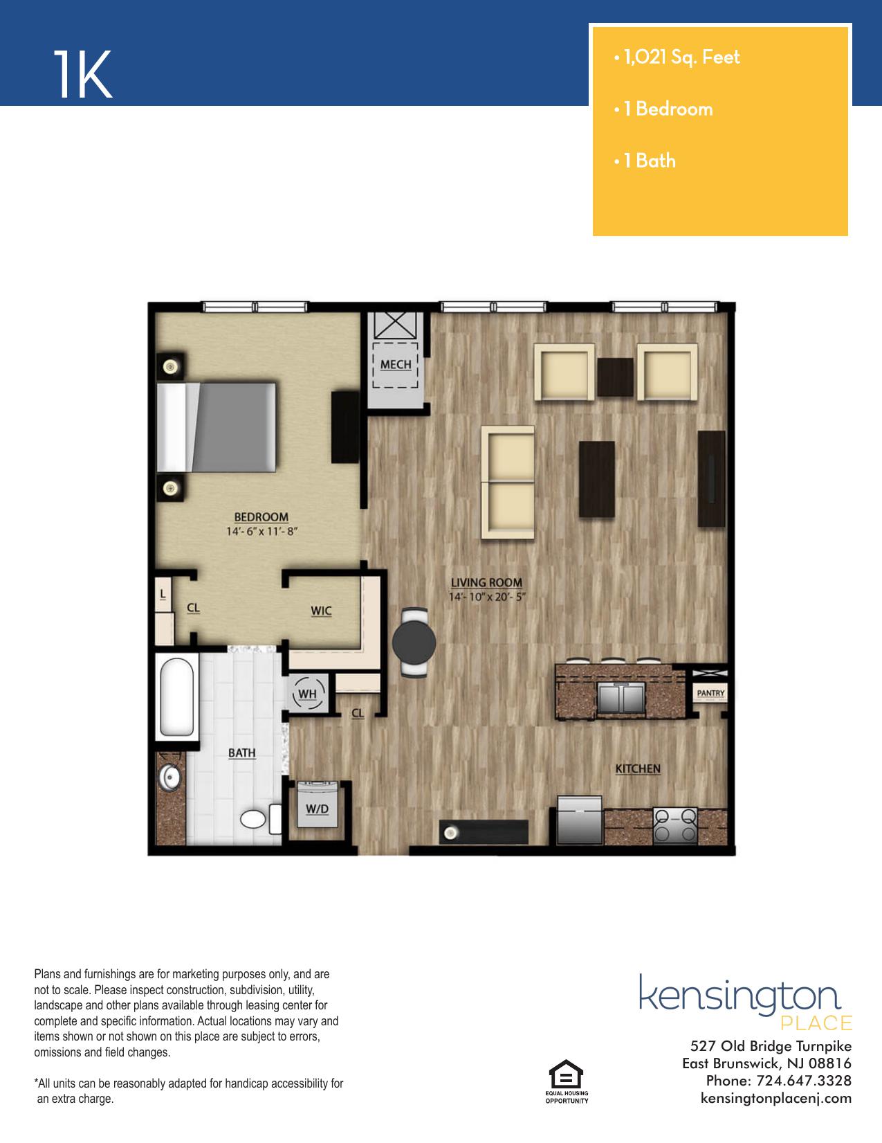 Kensington Place Apartment Floor Plan 1K