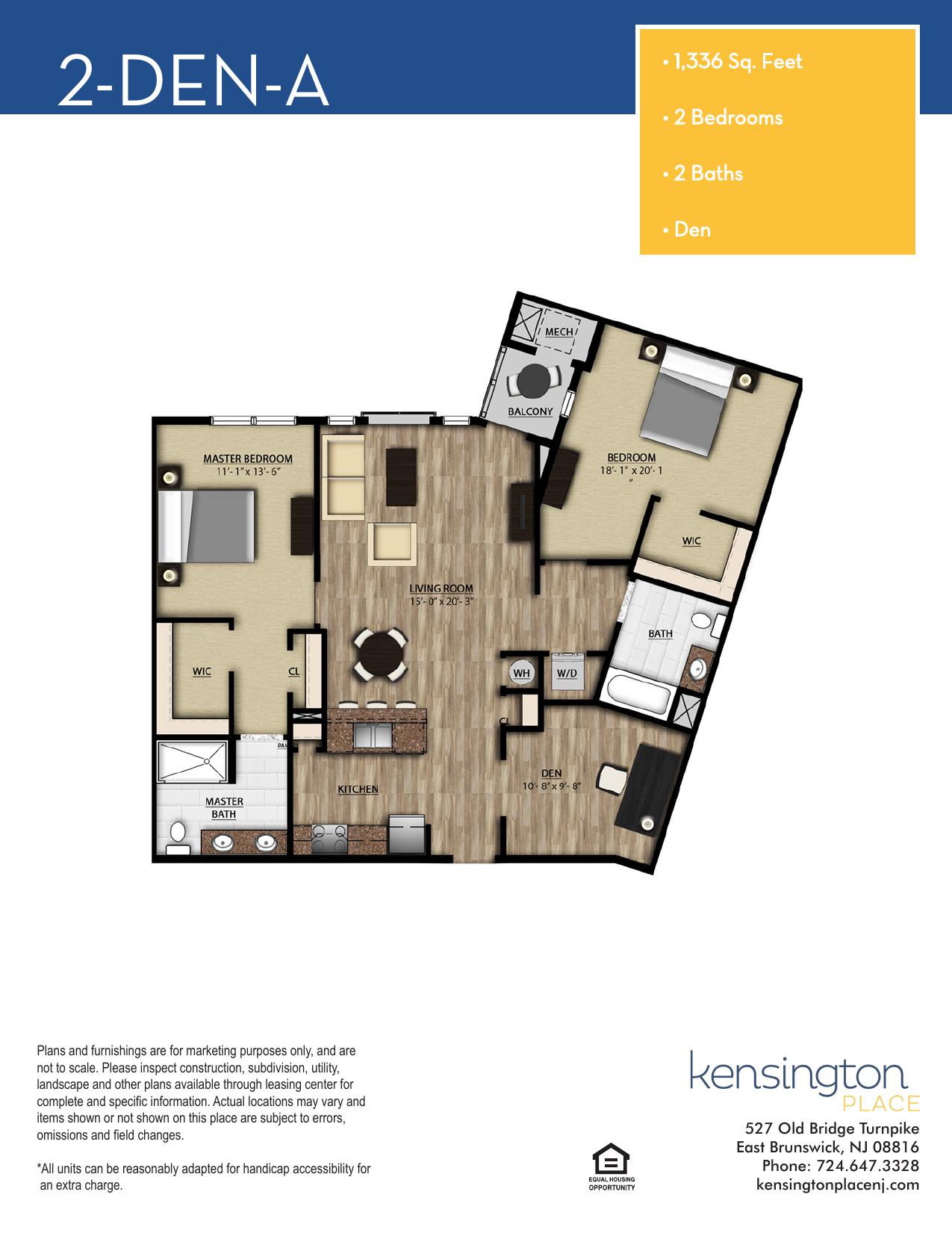 Kensington Place Apartment Floor Plan 2 DEN A