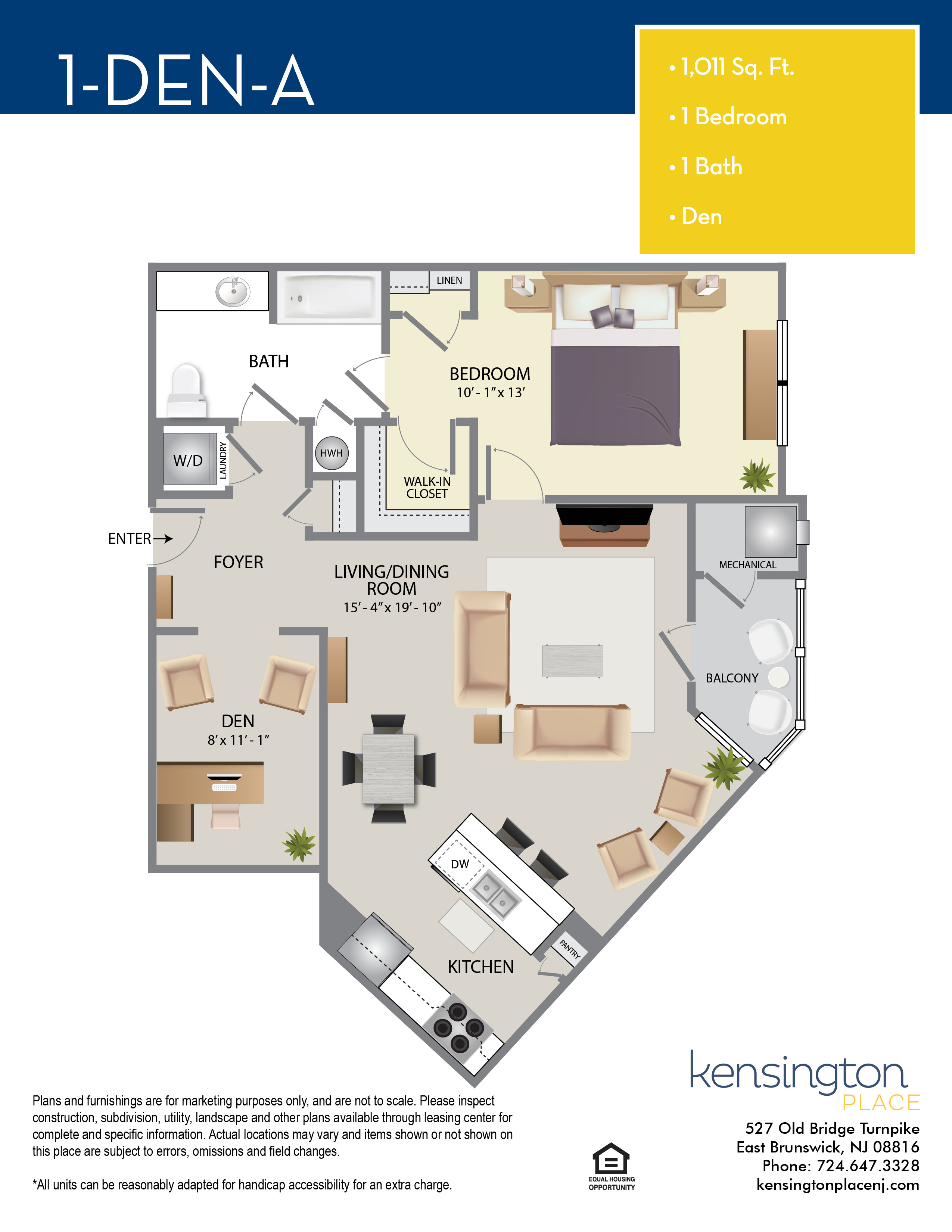 Kensington Place Apartment Floor Plan 1 DEN A