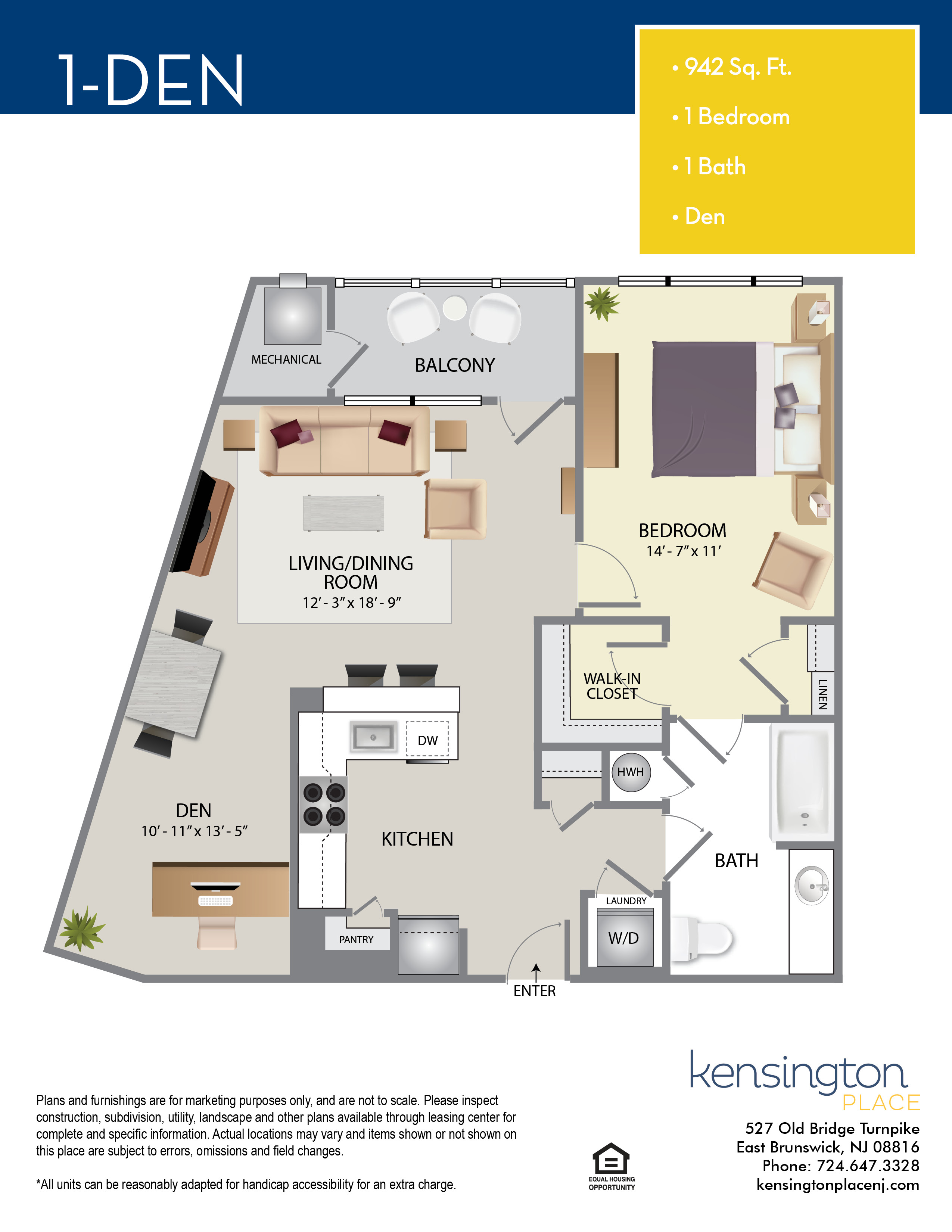 Kensington Place Apartment Floor Plan 1 DEN