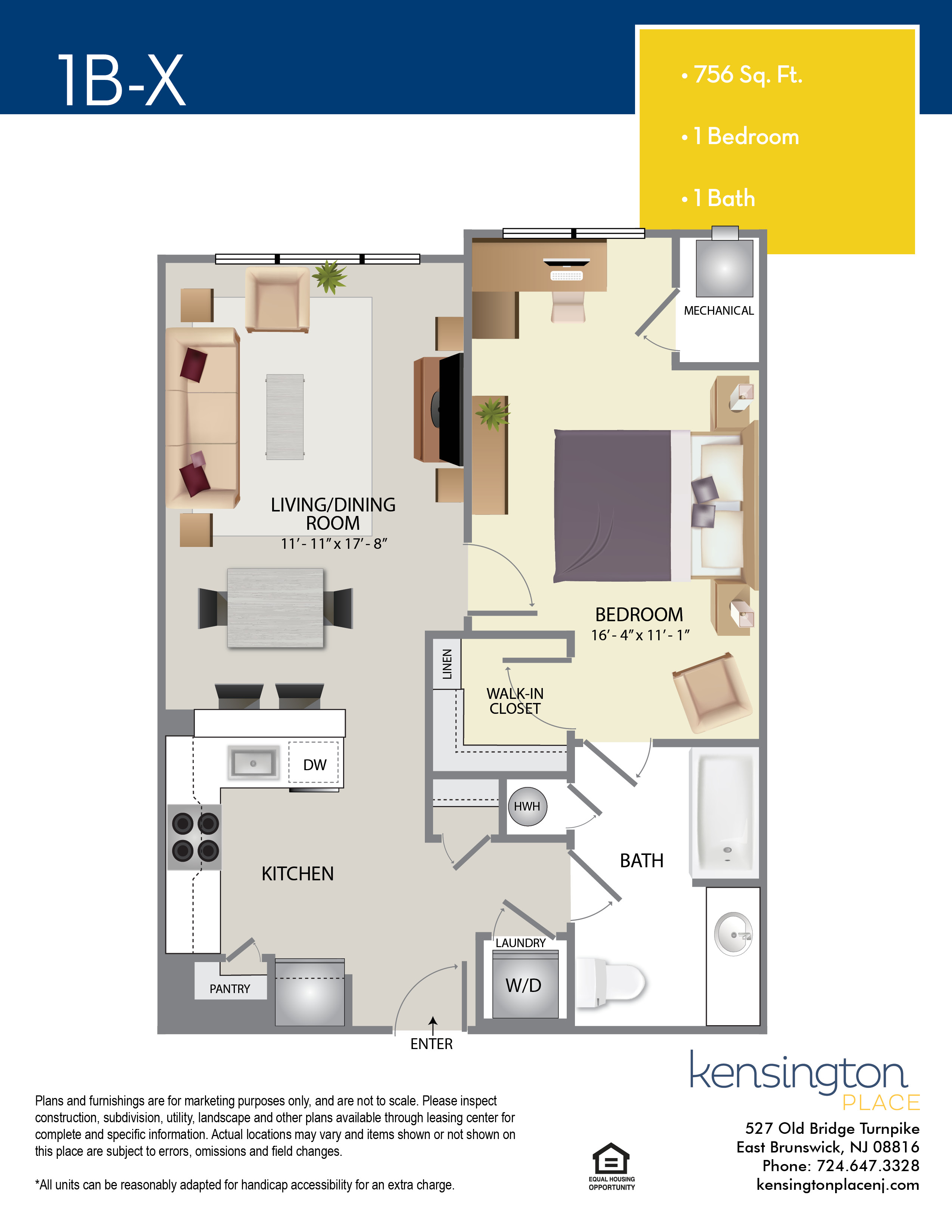 Kensington Place Apartment Floor Plan 1BX
