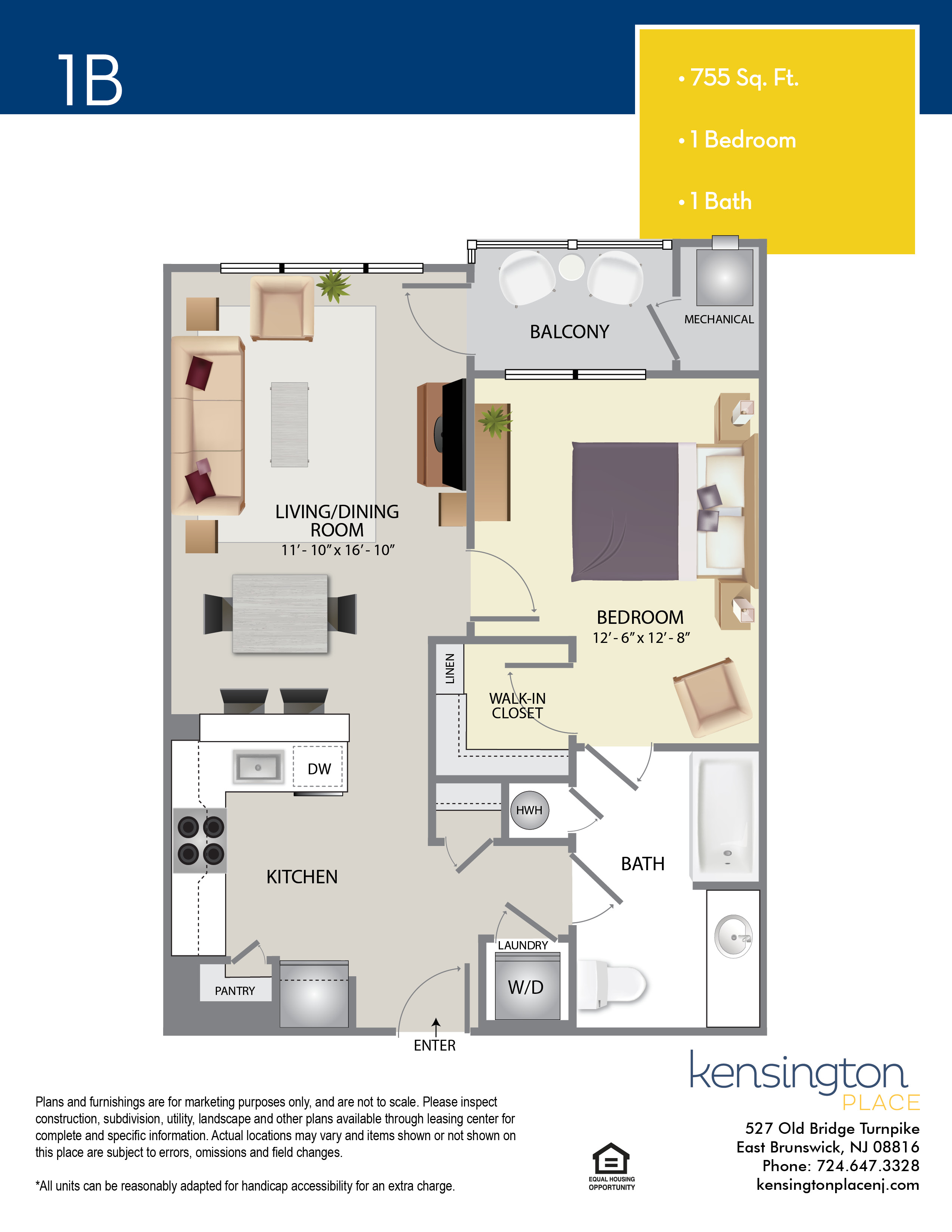 Kensington Place Apartment Floor Plan 1B