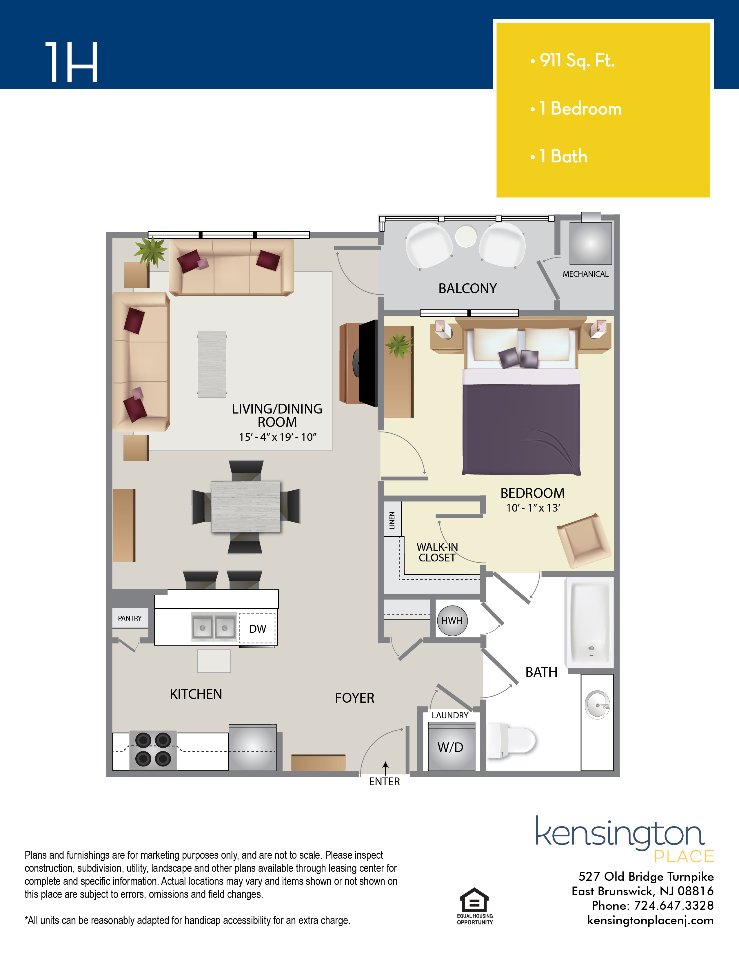 Kensington Place Apartment Floor Plan 1H