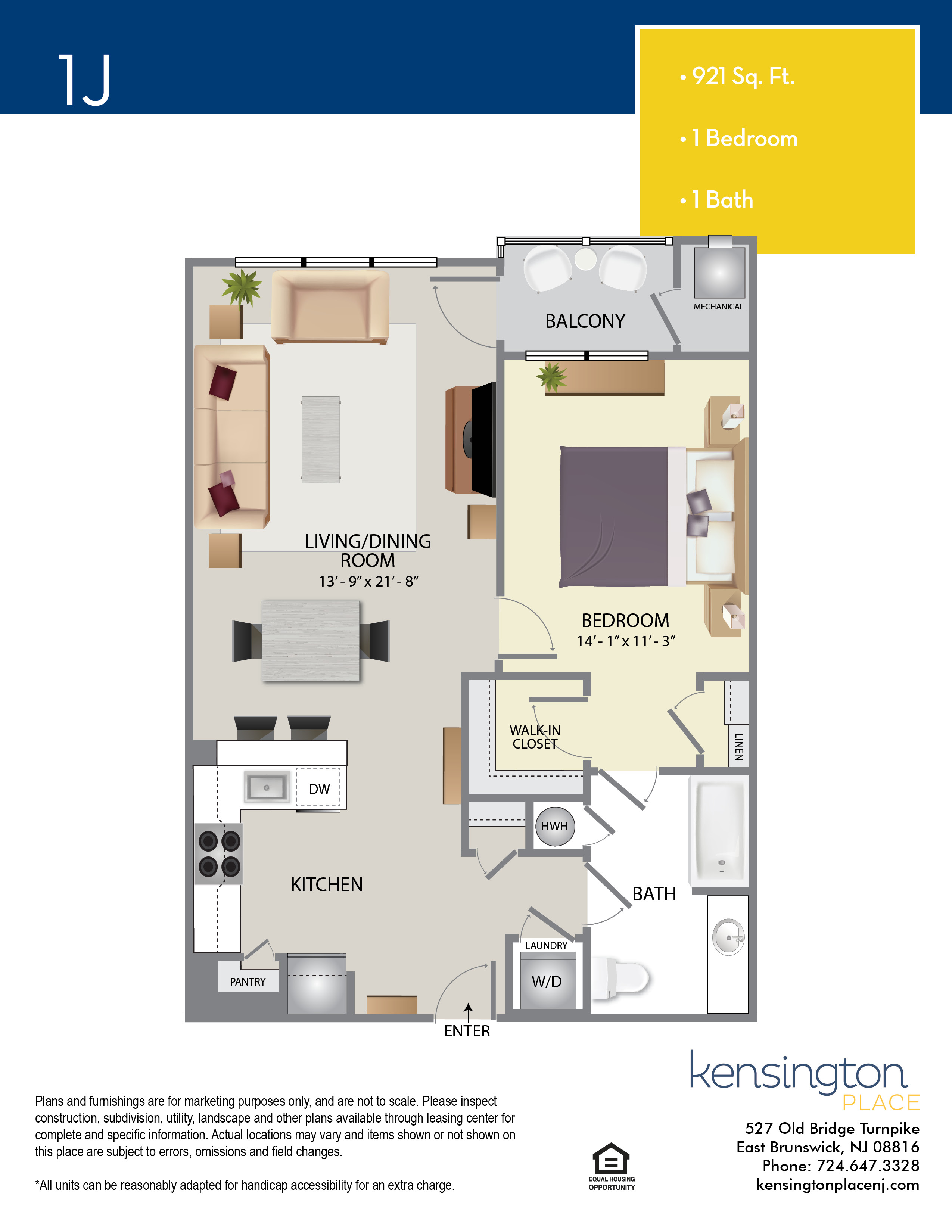 Kensington Place Apartment Floor Plan 1J