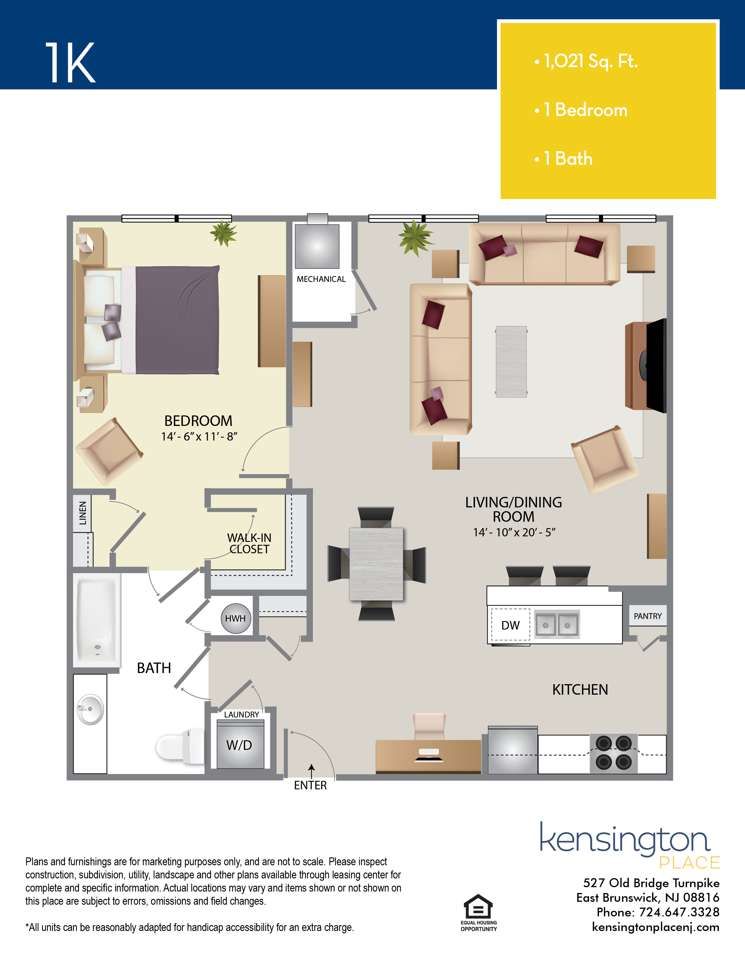 Kensington Place Apartment Floor Plan 1K