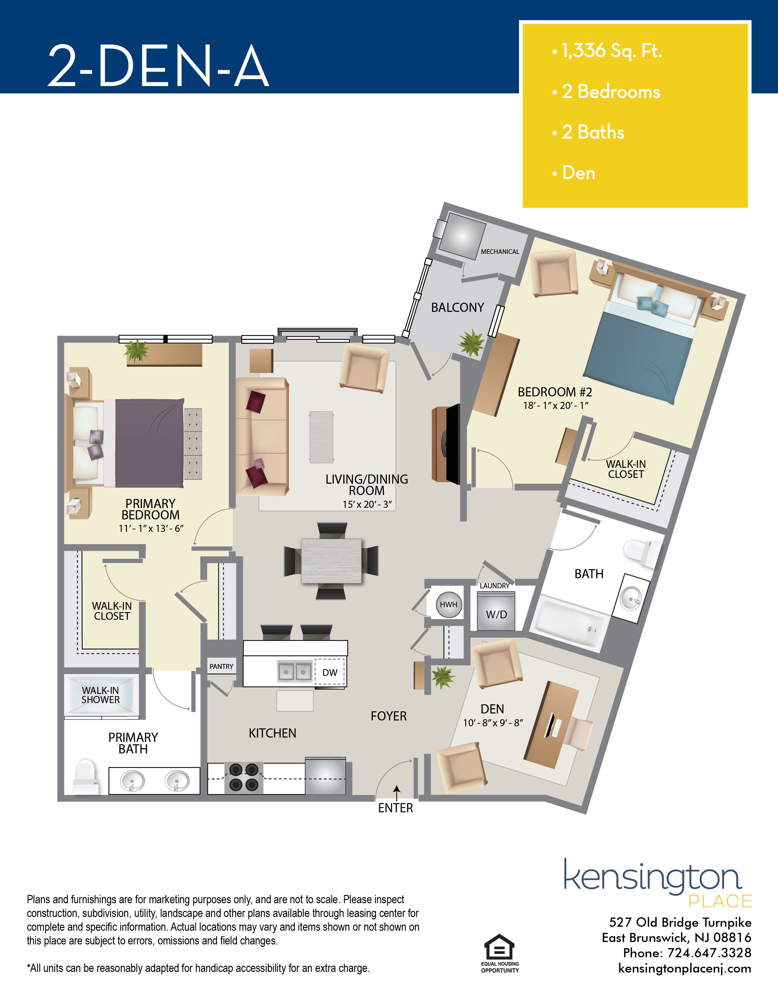 Kensington Place Apartment Floor Plan 2 DEN A