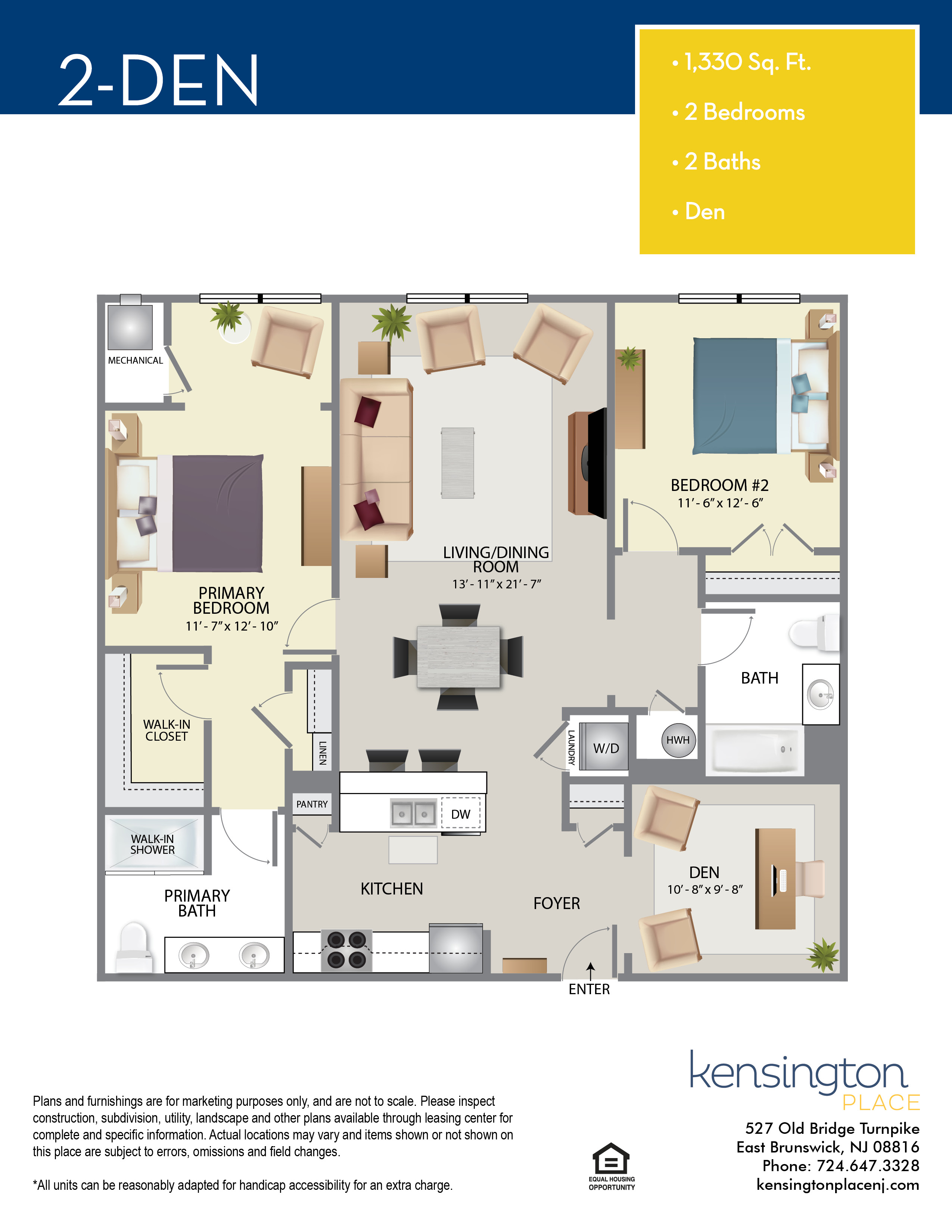 Kensington Place Apartment Floor Plan 2 DEN