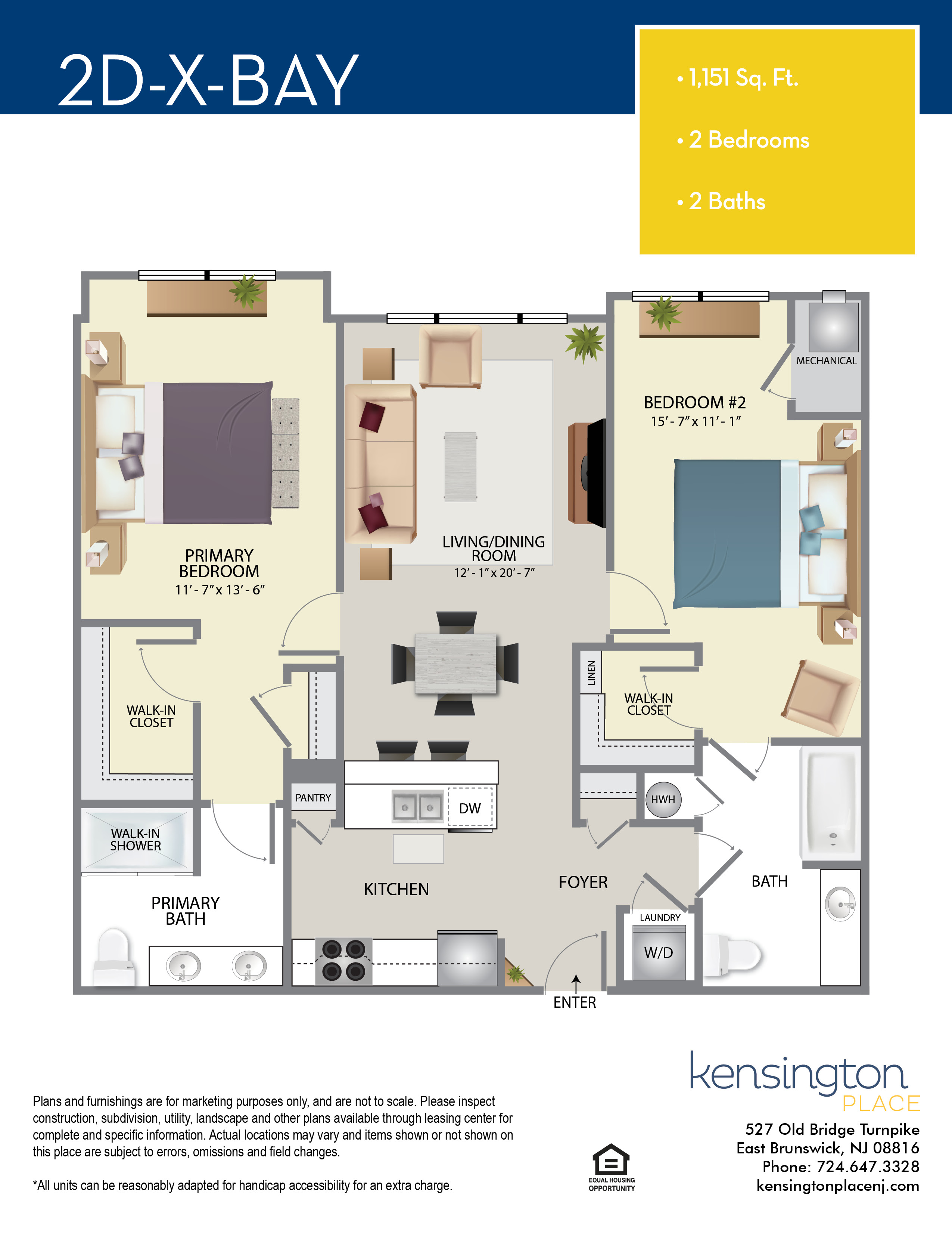 Kensington Place Apartment Floor Plan 2DX BAY