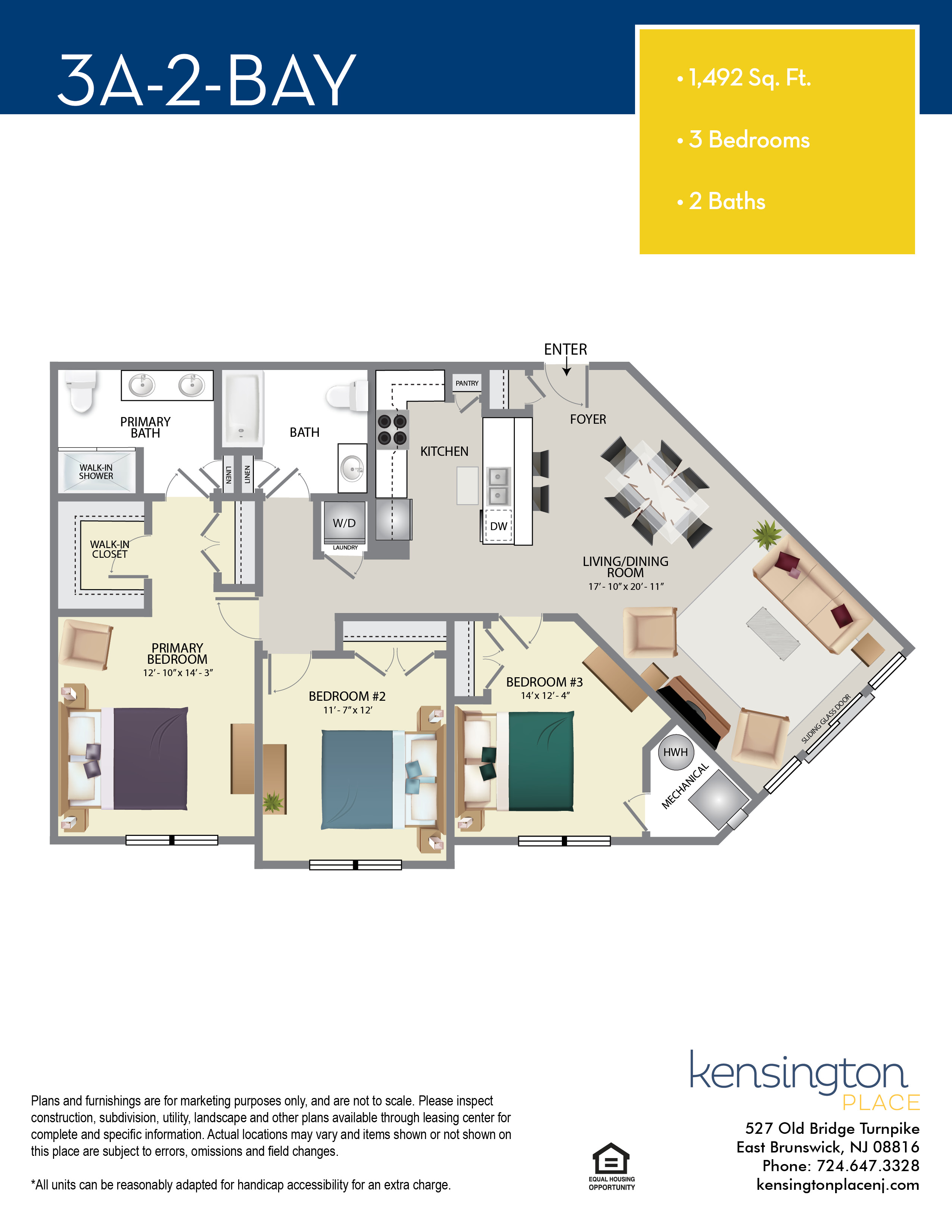 Kensington Place Apartment Floor Plan 3A2 BAY