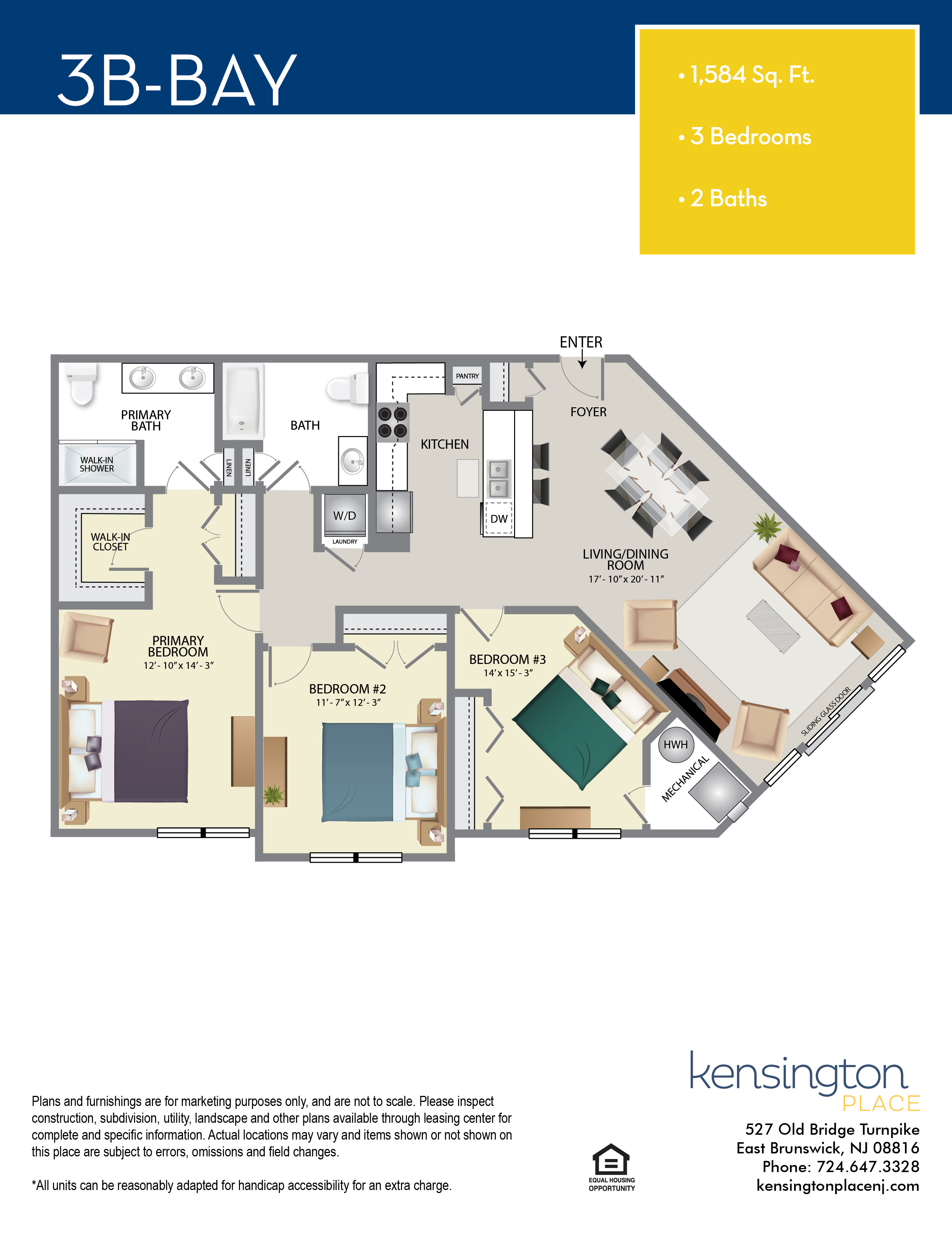 Kensington Place Apartment Floor Plan 3B BAY
