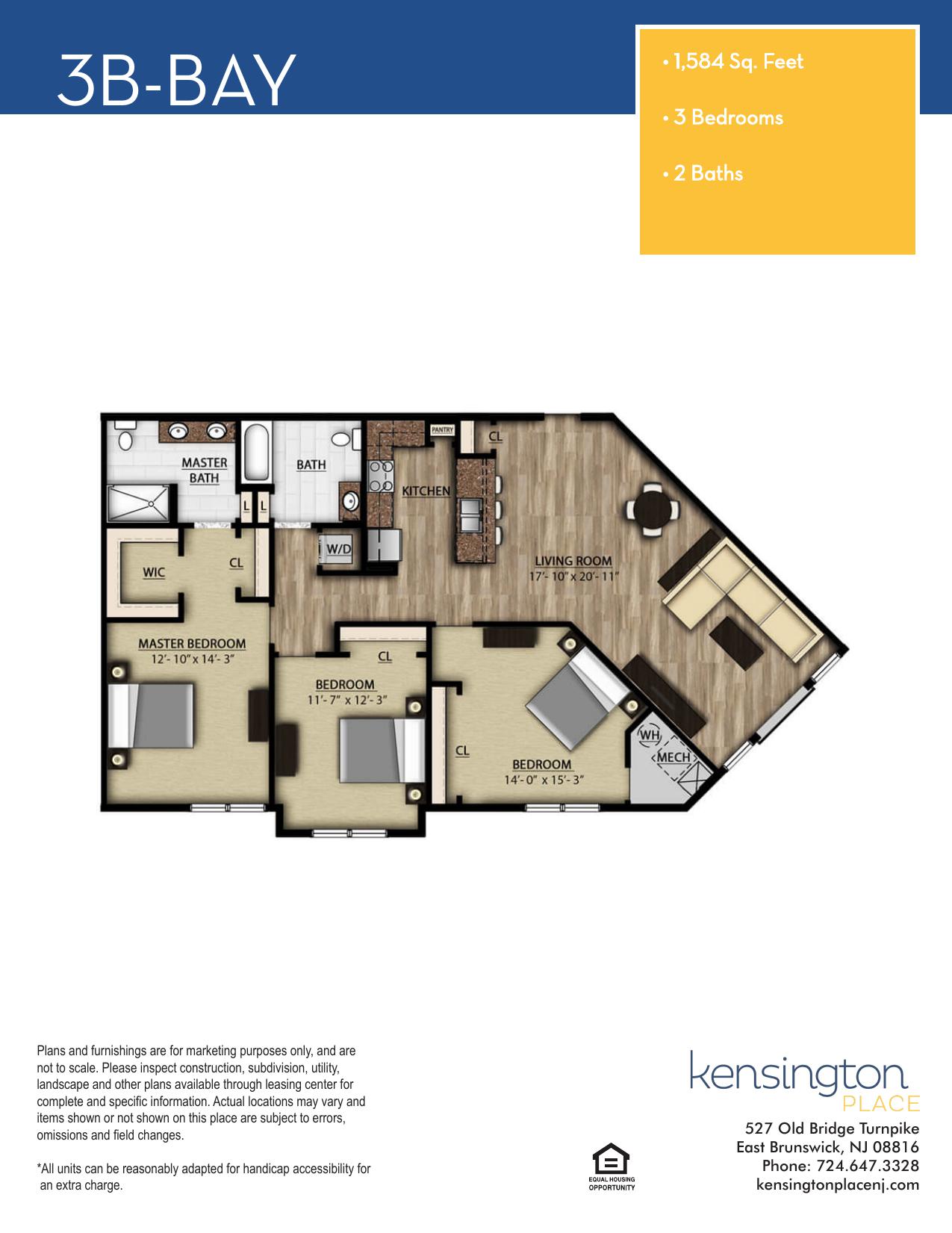 Kensington Place Apartment Floor Plan 3B BAY