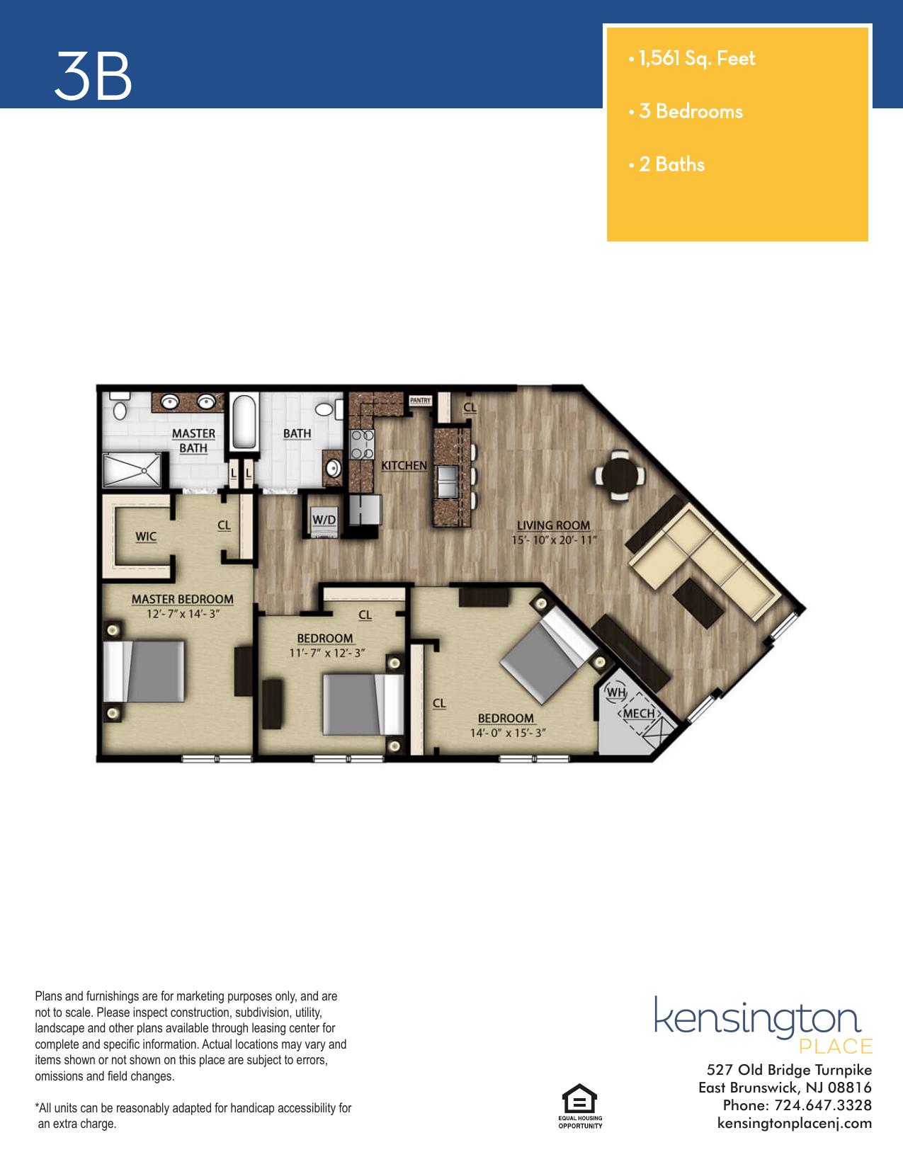 Kensington Place Apartment Floor Plan 3B