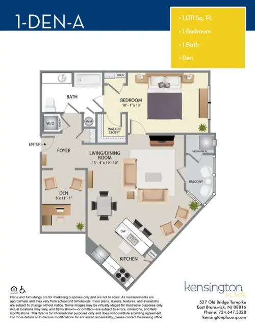 Kensington Place Apartment Floor Plan 1 DEN A