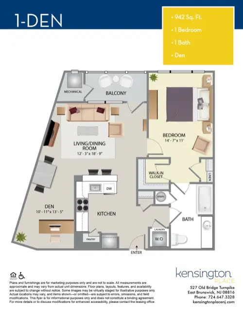 Kensington Place Apartment Floor Plan 1 DEN