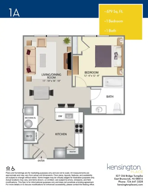 Kensington Place Apartment Floor Plan 1A