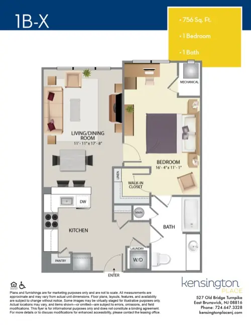 Kensington Place Apartment Floor Plan 1BX