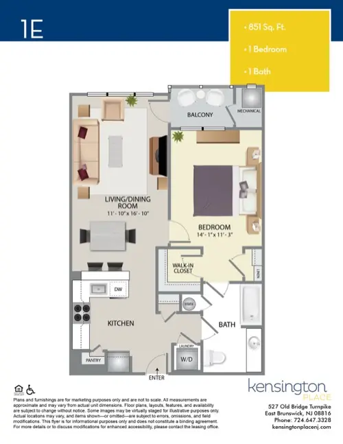 Kensington Place Apartment Floor Plan 1E