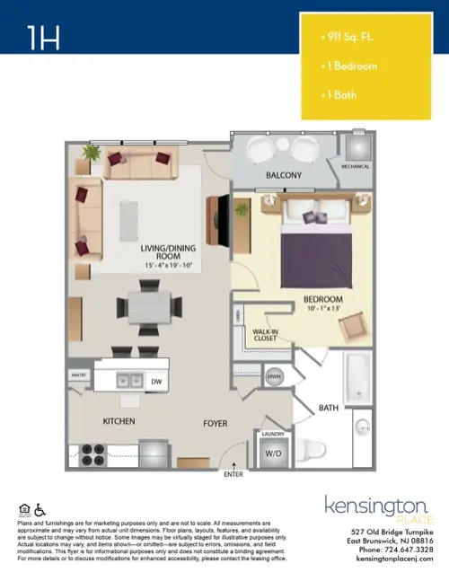 Kensington Place Apartment Floor Plan 1H