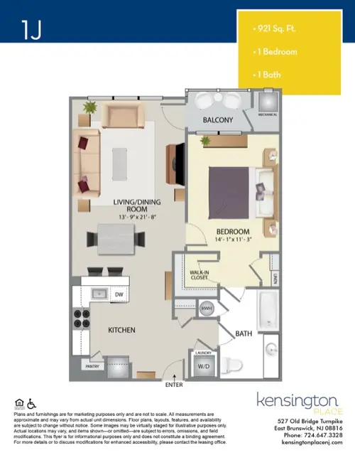Kensington Place Apartment Floor Plan 1J