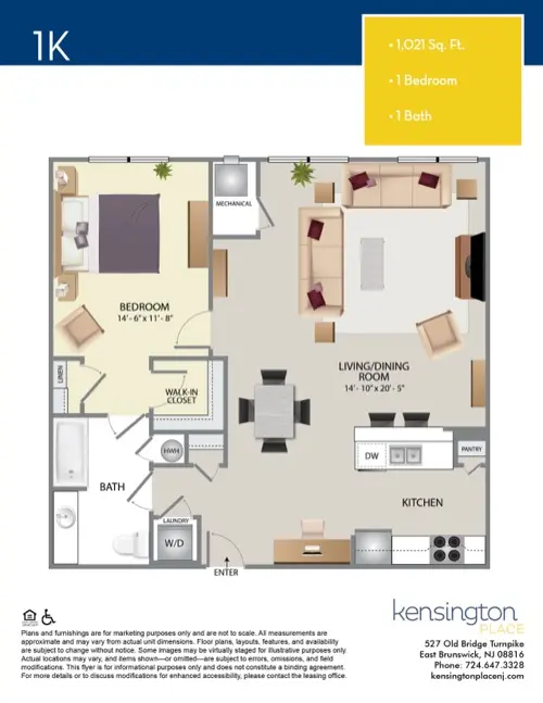 Kensington Place Apartment Floor Plan 1K