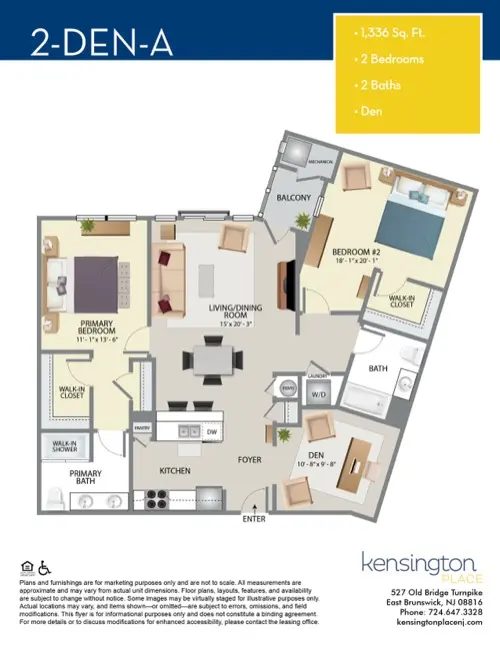 Kensington Place Apartment Floor Plan 2 DEN A