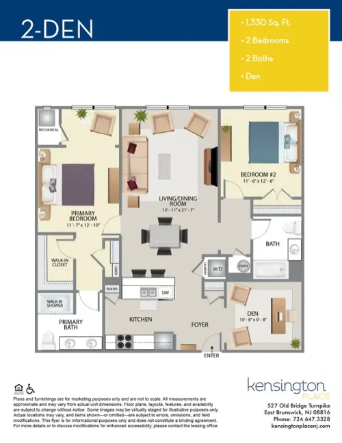 Kensington Place Apartment Floor Plan 2 DEN