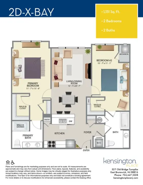 Kensington Place Apartment Floor Plan 2DX BAY