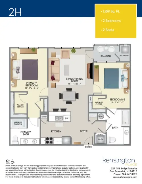 Kensington Place Apartment Floor Plan 2H
