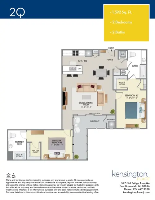 Kensington Place Apartment Floor Plan 2Q