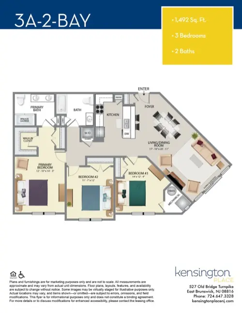 Kensington Place Apartment Floor Plan 3A2 BAY