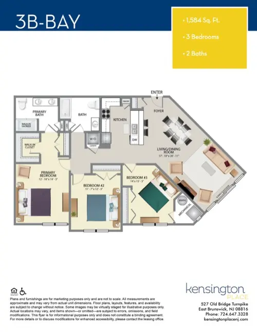 Kensington Place Apartment Floor Plan 3B BAY